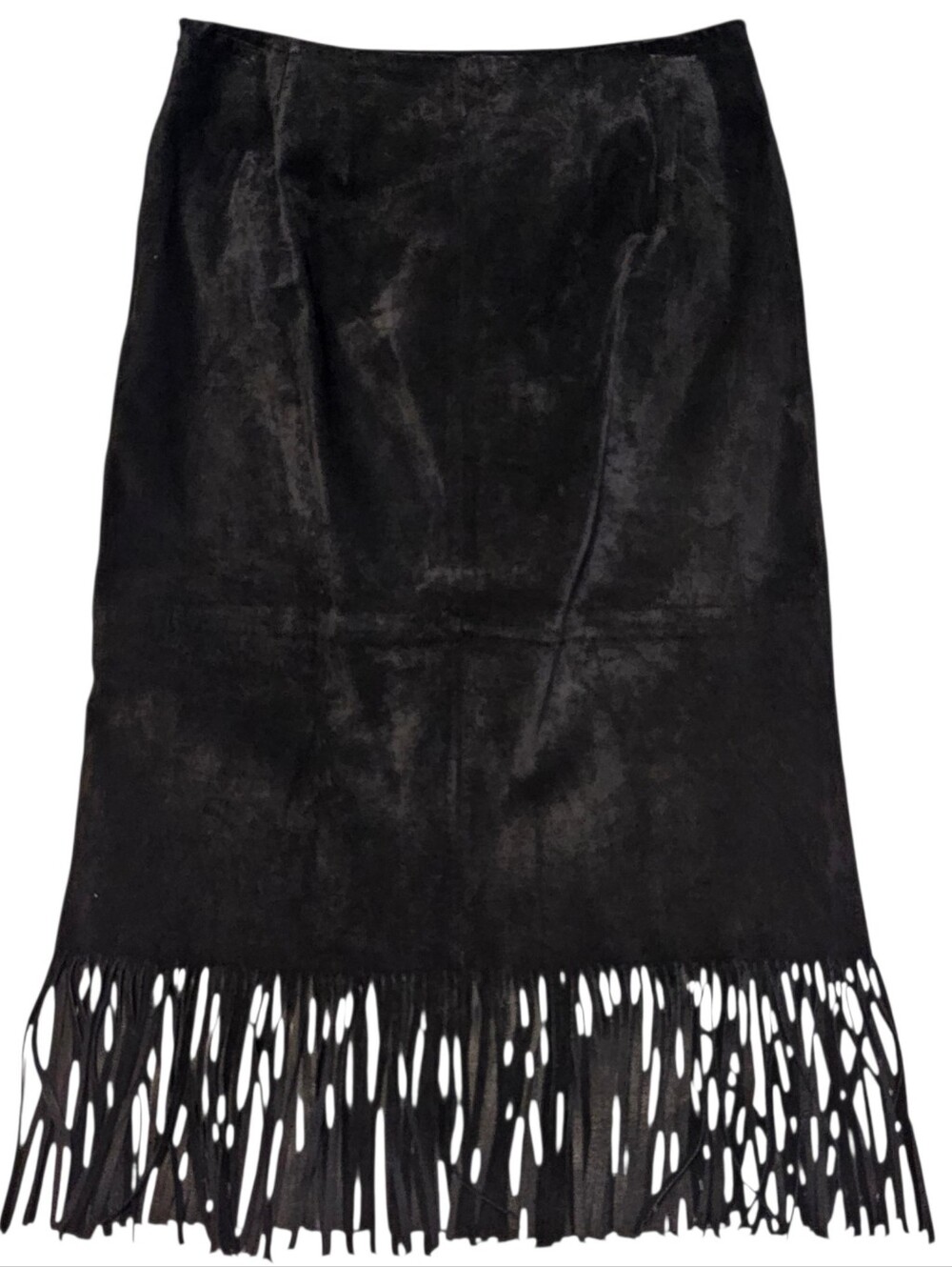 Margaret Godfrey Suede Skirt  Fringe Midi Black Size 6 Y2K Western Festival